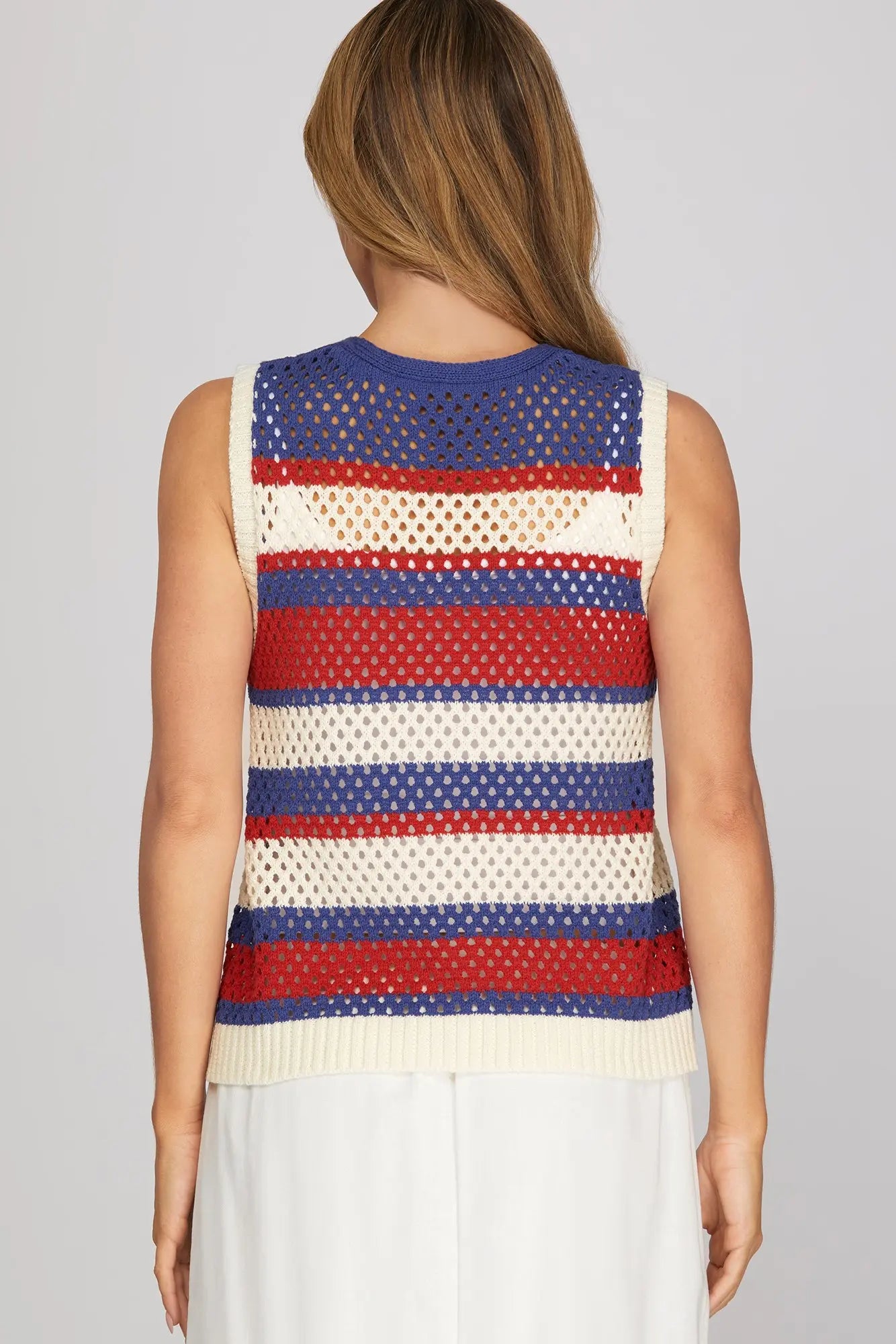 Striped Sweater Vest- Red/Blue