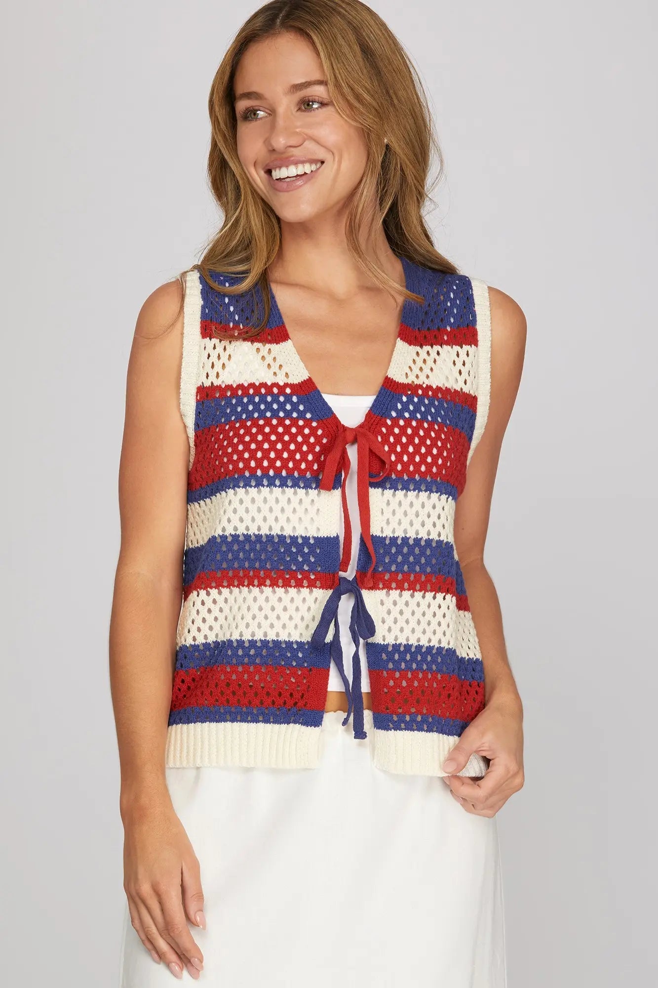 Striped Sweater Vest- Red/Blue