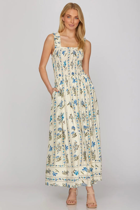 Smocked Maxi Dress-Blue