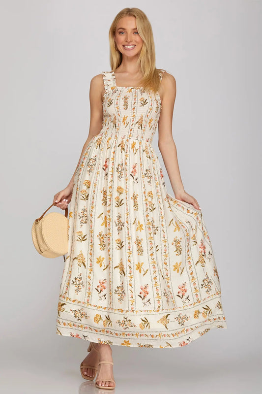 Smocked Maxi Dress- Gold