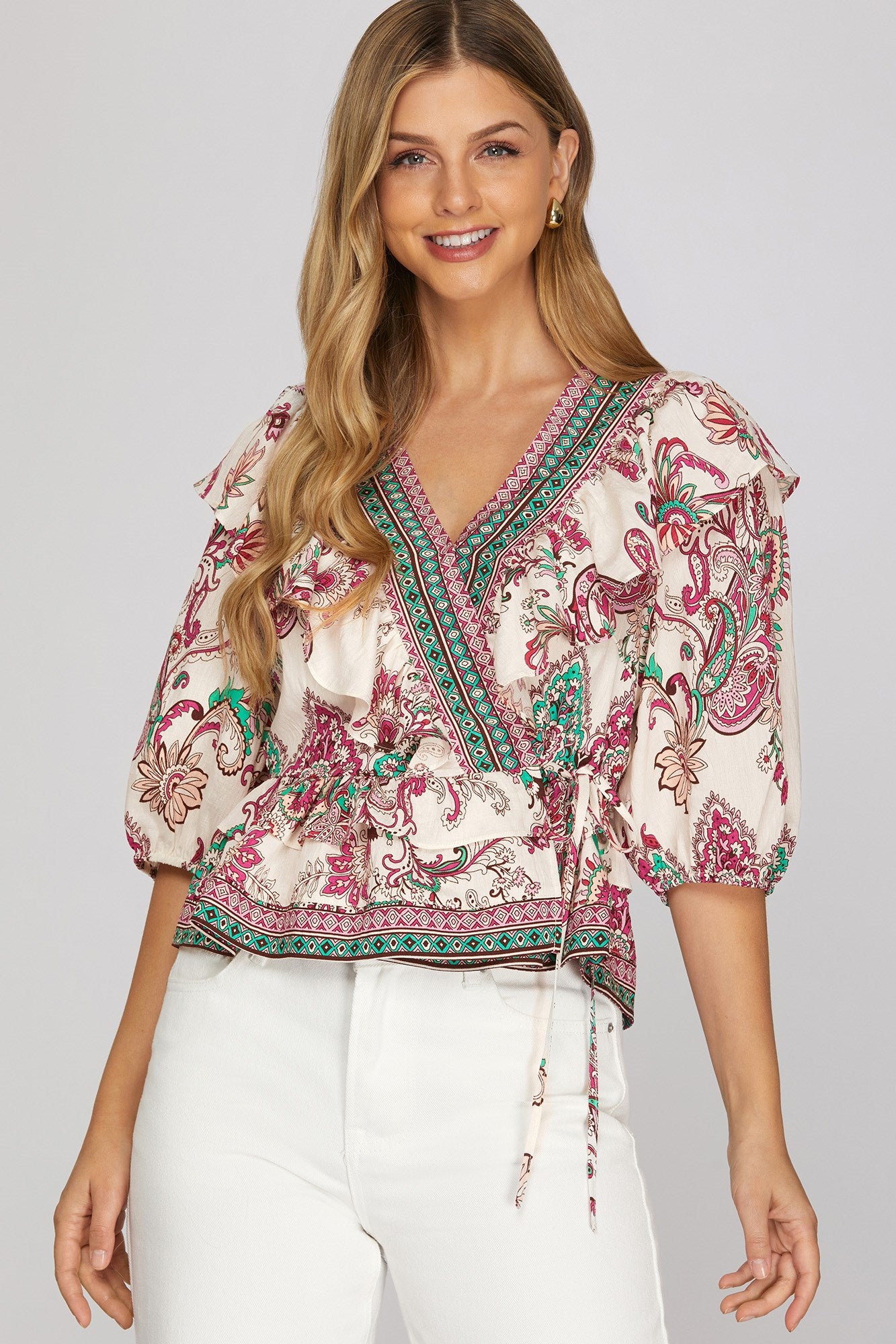 Paisley Print Blouse-Fuchsia
