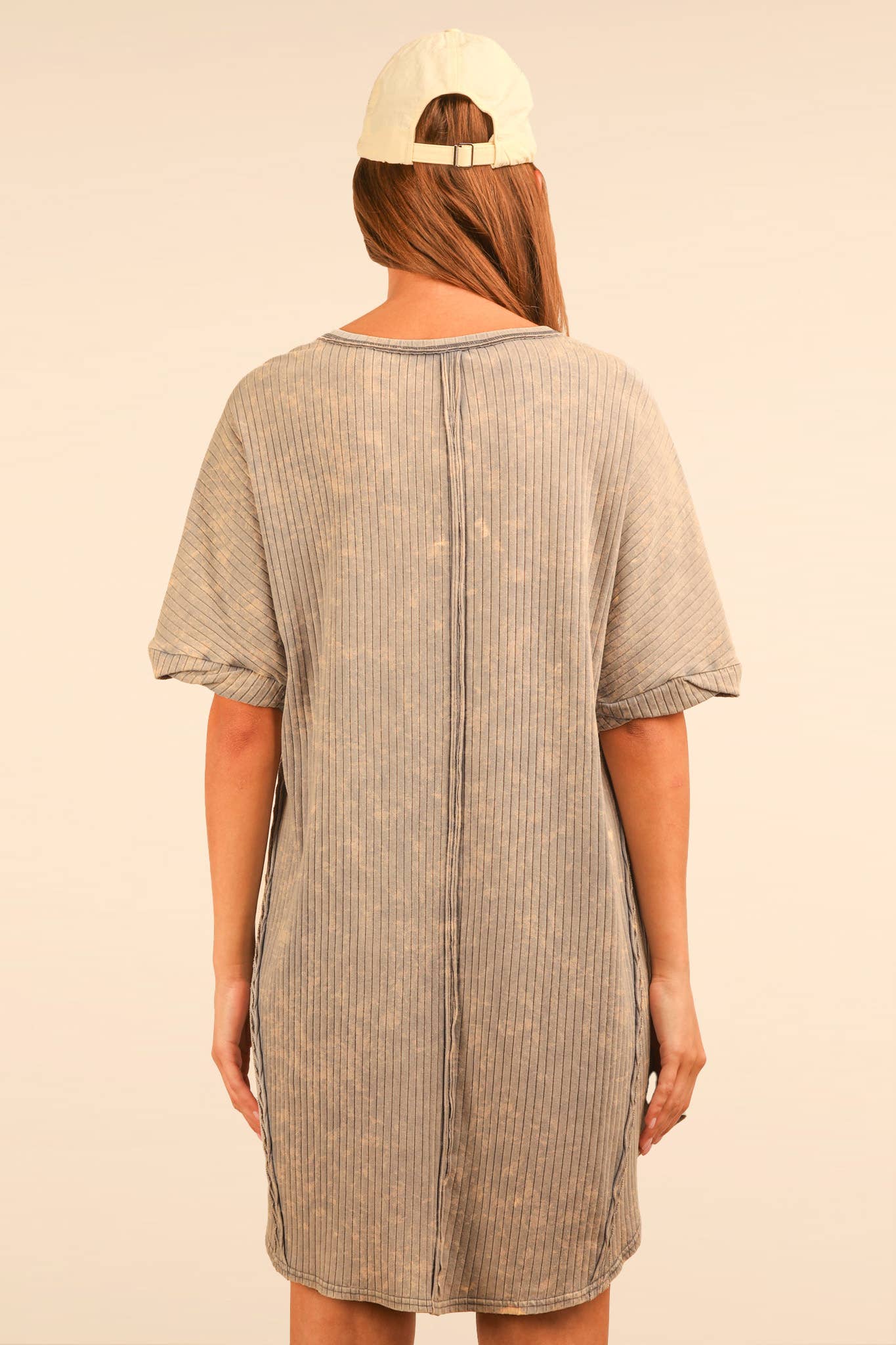 Mineral Washed Ribbed Knit Dress-Denim