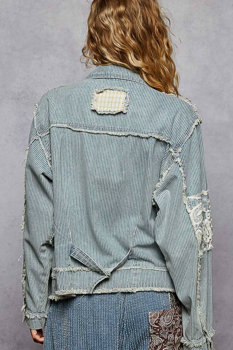 The Alexa Lace Patchwork Jacket-Stripped Denim