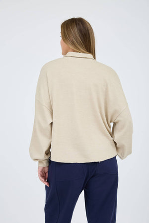 Raw Edge Split Neck-Oatmeal