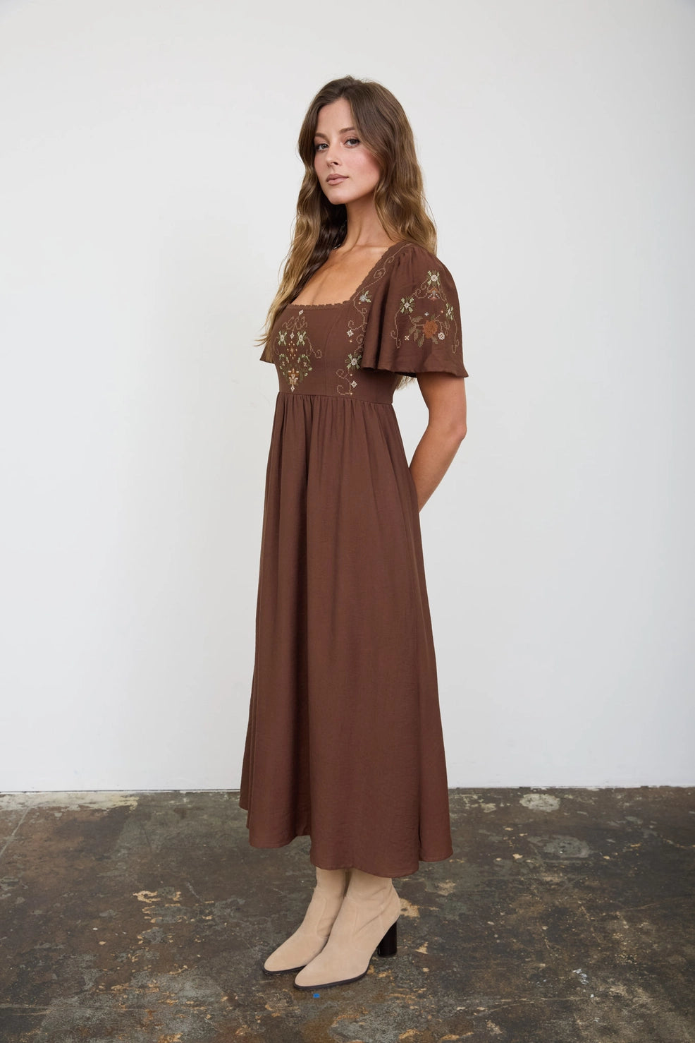 Bell Sleeve Midi Dress-Chocolate