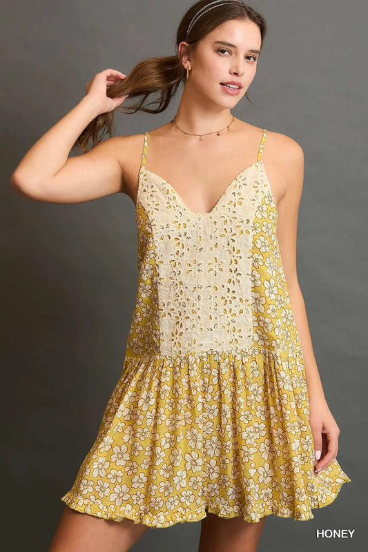 Linen Floral Print Dress