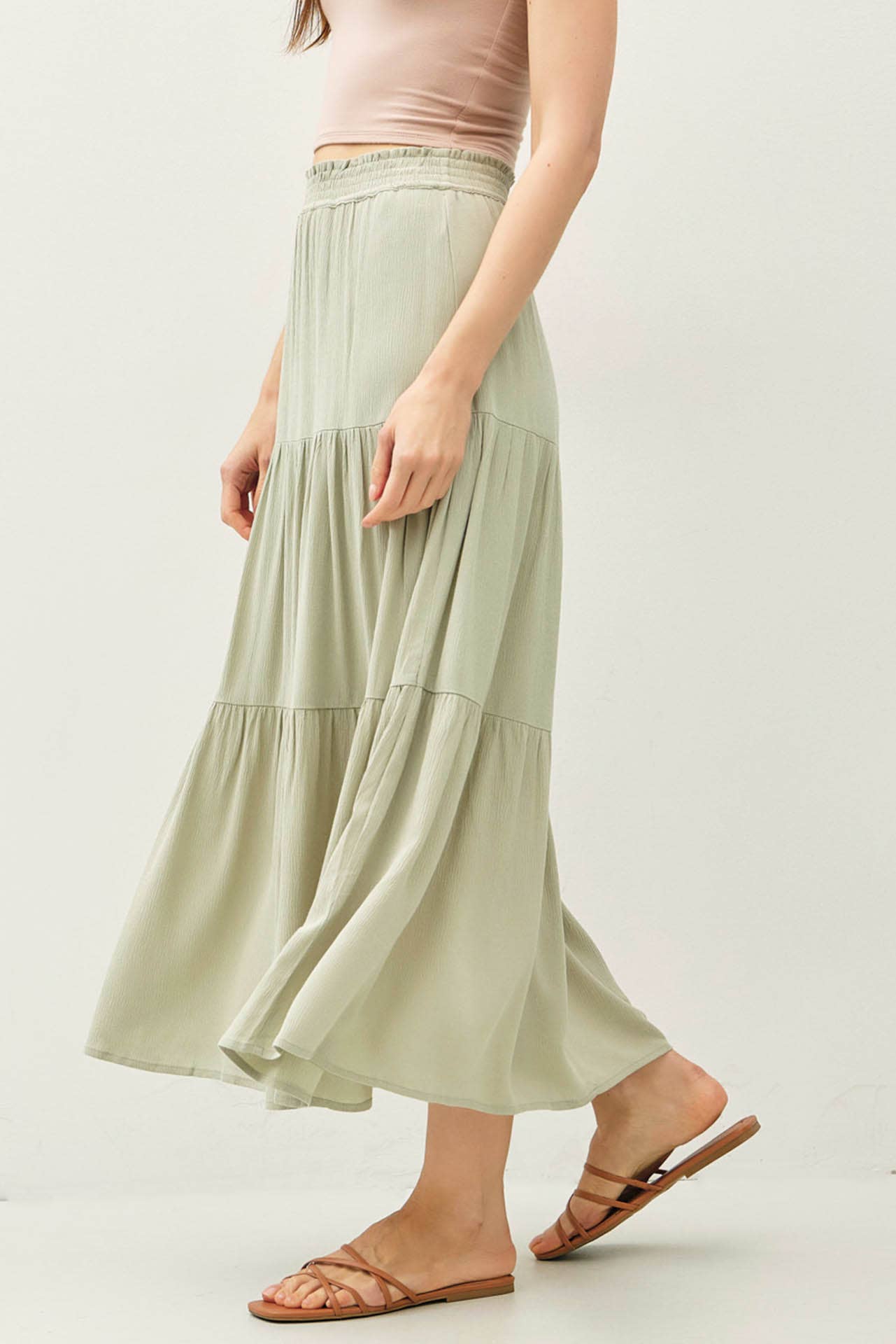 Tiered Maxi Skirt-Pistachio