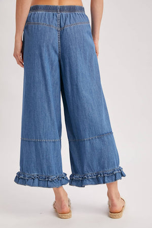 Wide Leg Ruffle Hem Jeans-Medium