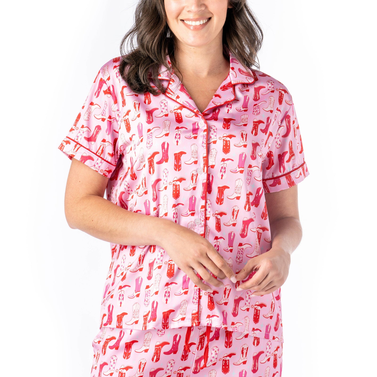 Hello Mello Boots Satin Pajama Top