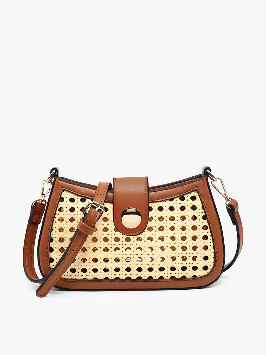 Miller Rattan Snap Crossbody: Natural Brown