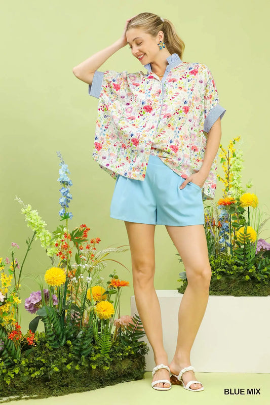 Floral Print Button-Down Top