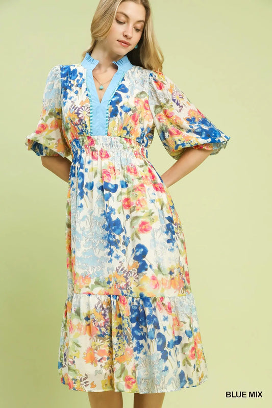 Floral Print Maxi Dress- Blue