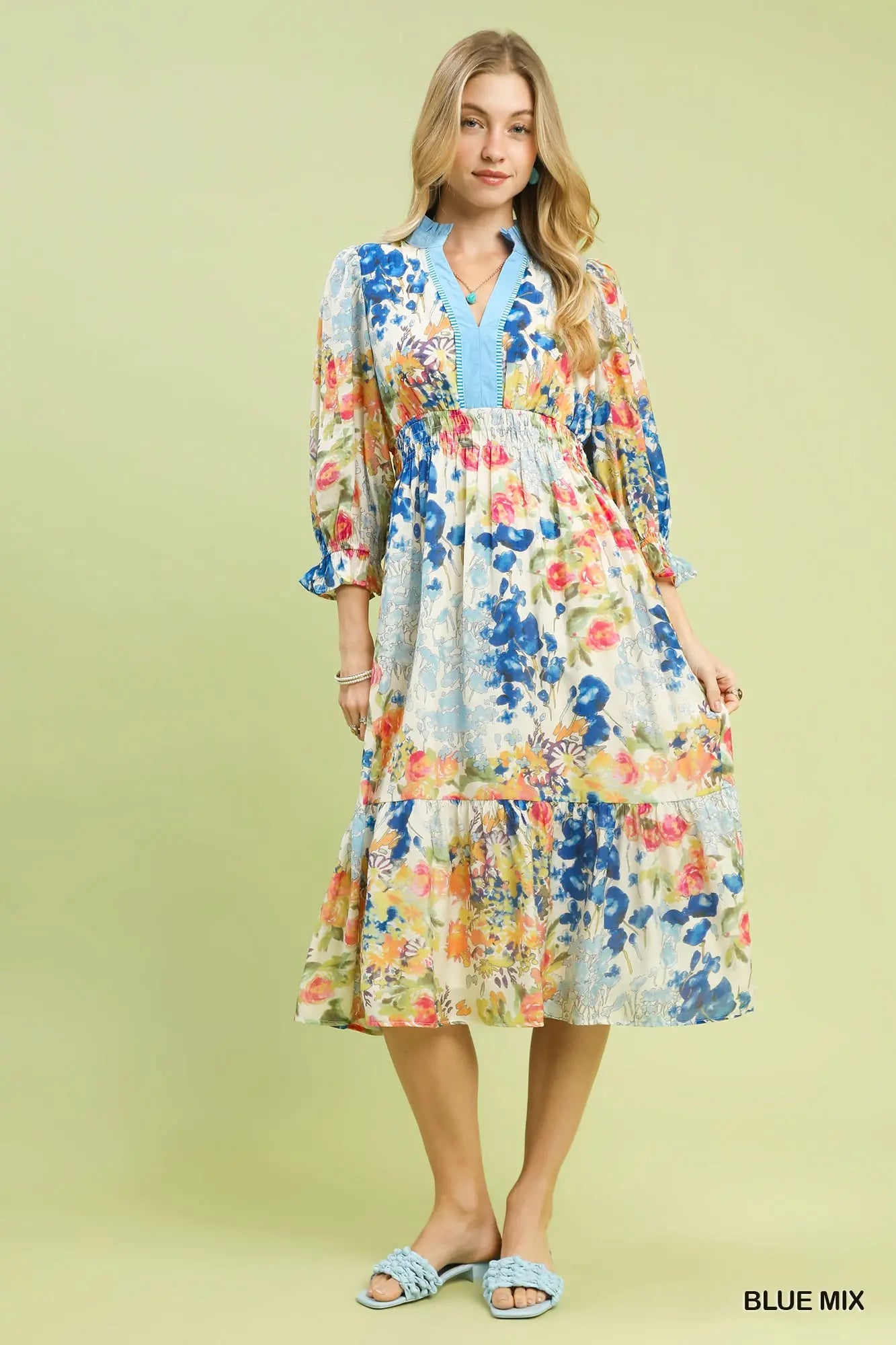Floral Print Maxi Dress- Blue