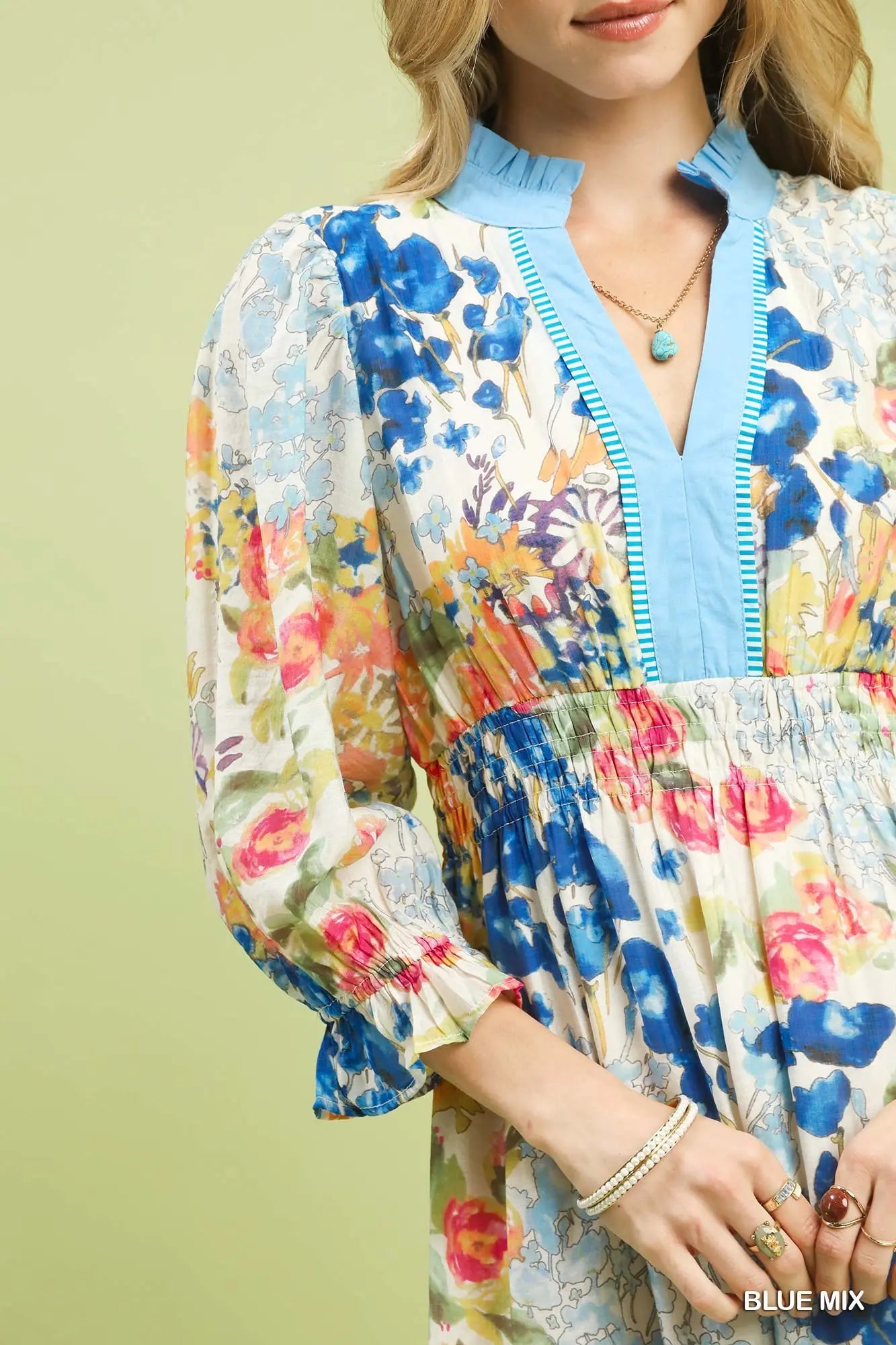 Floral Print Maxi Dress- Blue