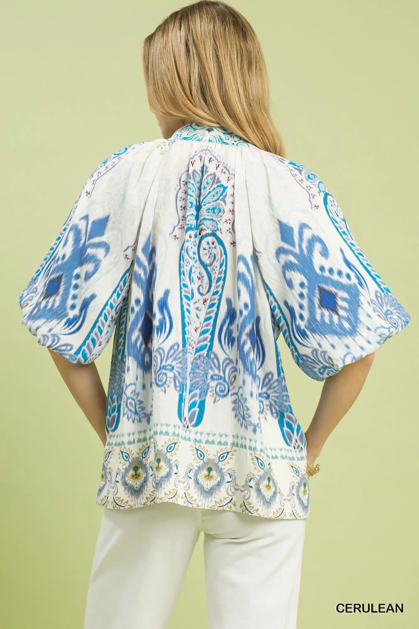 Boho Border Print Top- Cerulean