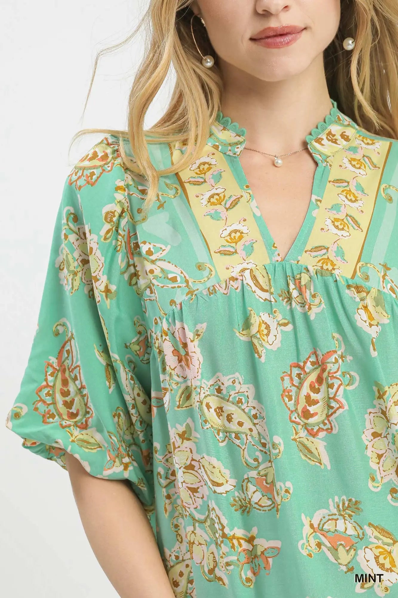Floral Boho Blouse- Mint