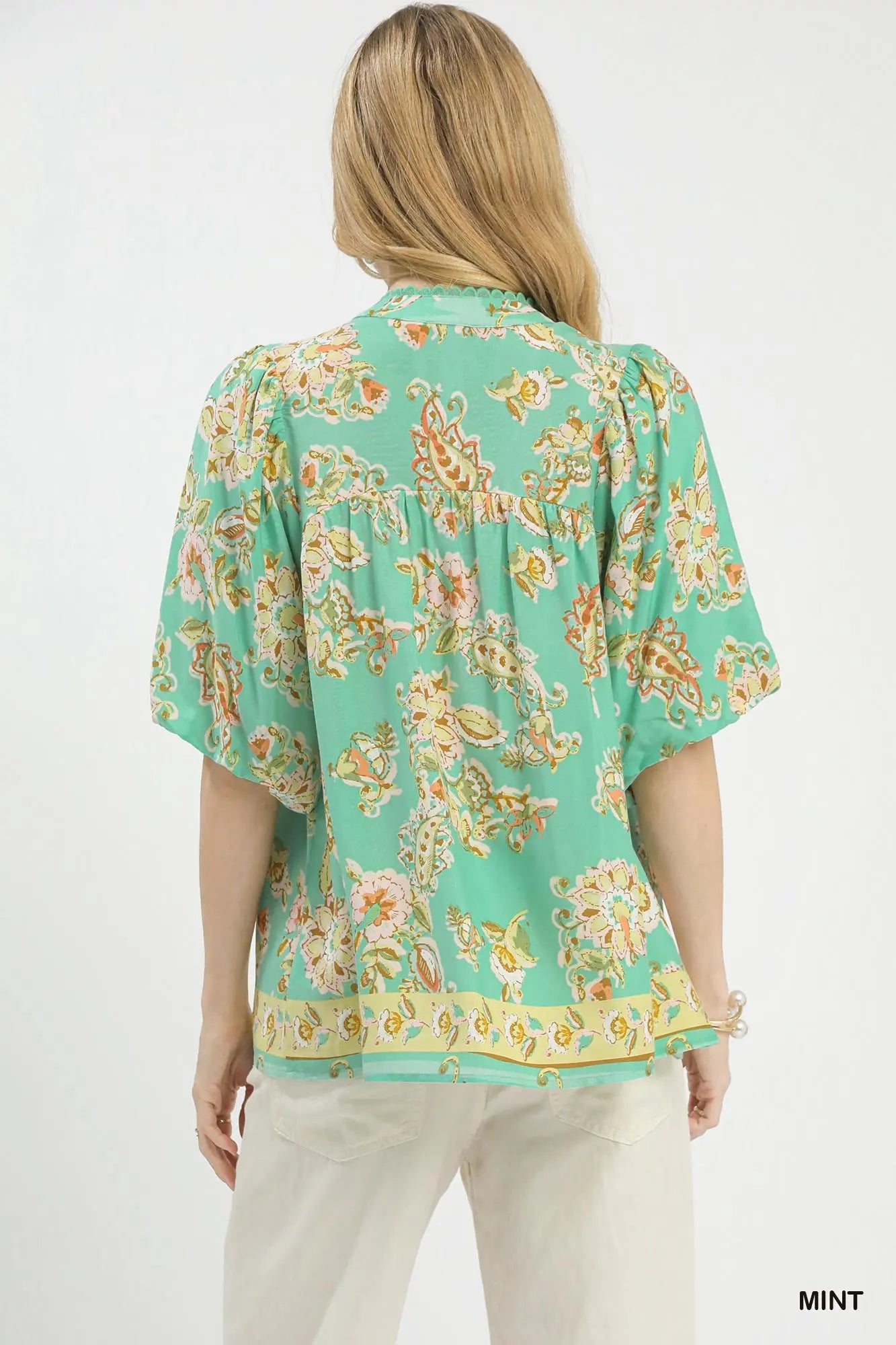 Floral Boho Blouse- Mint