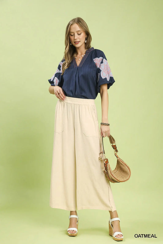 Linen Wide Leg Pants- Oatmeal
