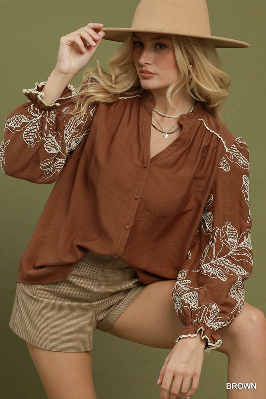 Autumn Bloom Blouse-Chocolate