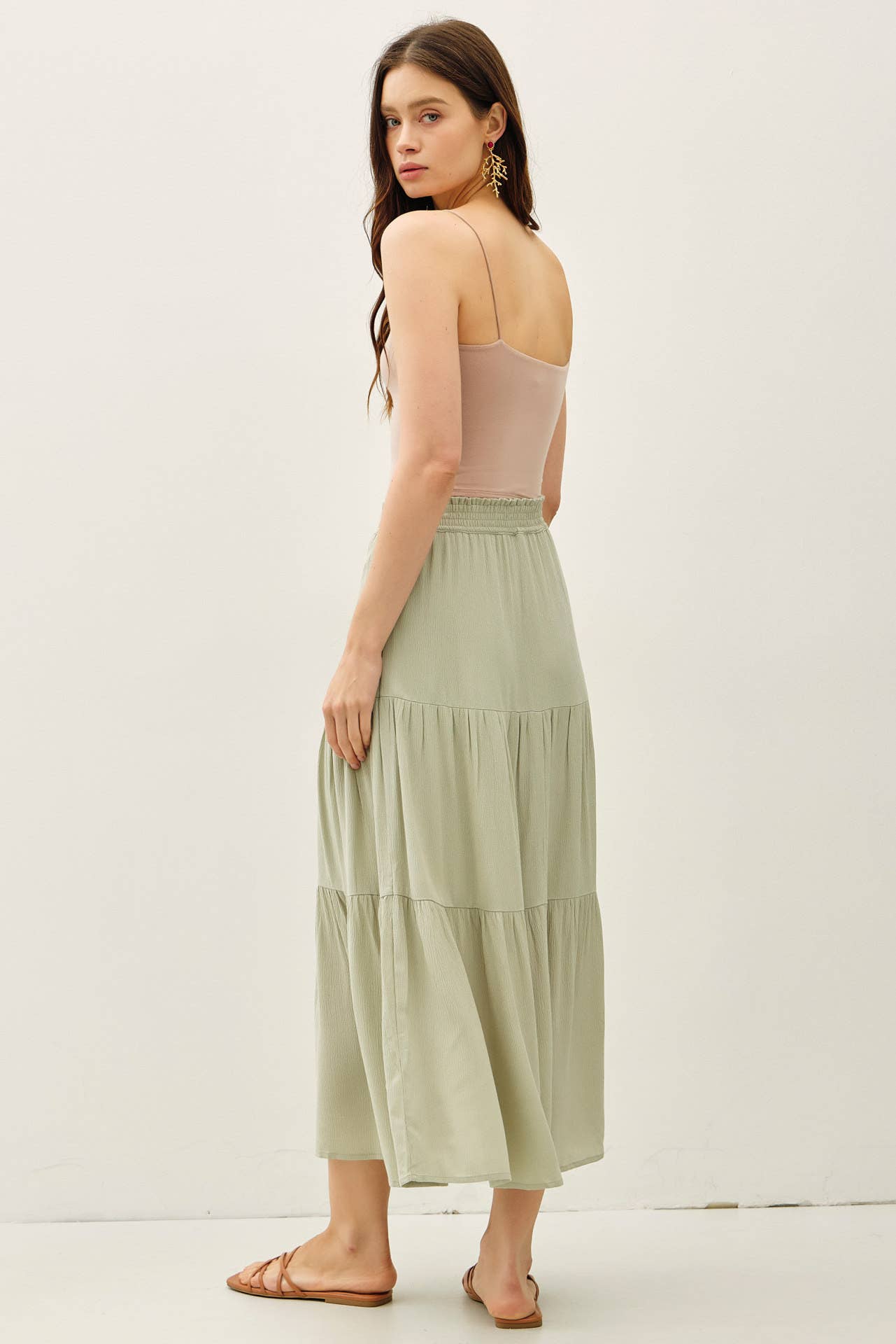 Tiered Maxi Skirt-Pistachio