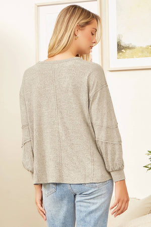 Round Neck Hacci Top-Gray