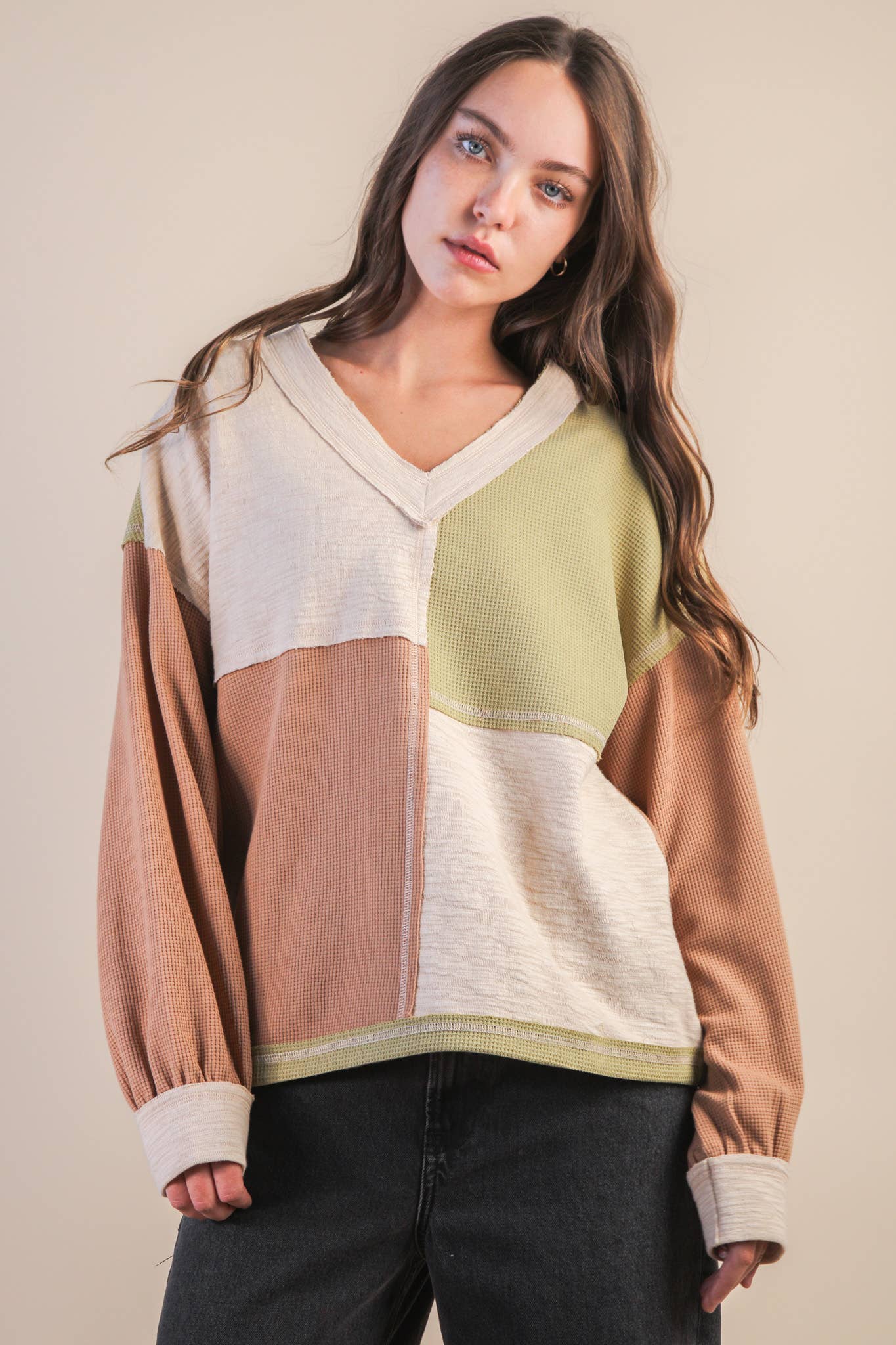 Color Block Casual Knit-Mocha