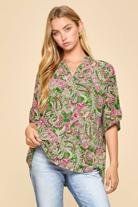 Lizzy Top-Green Paisley