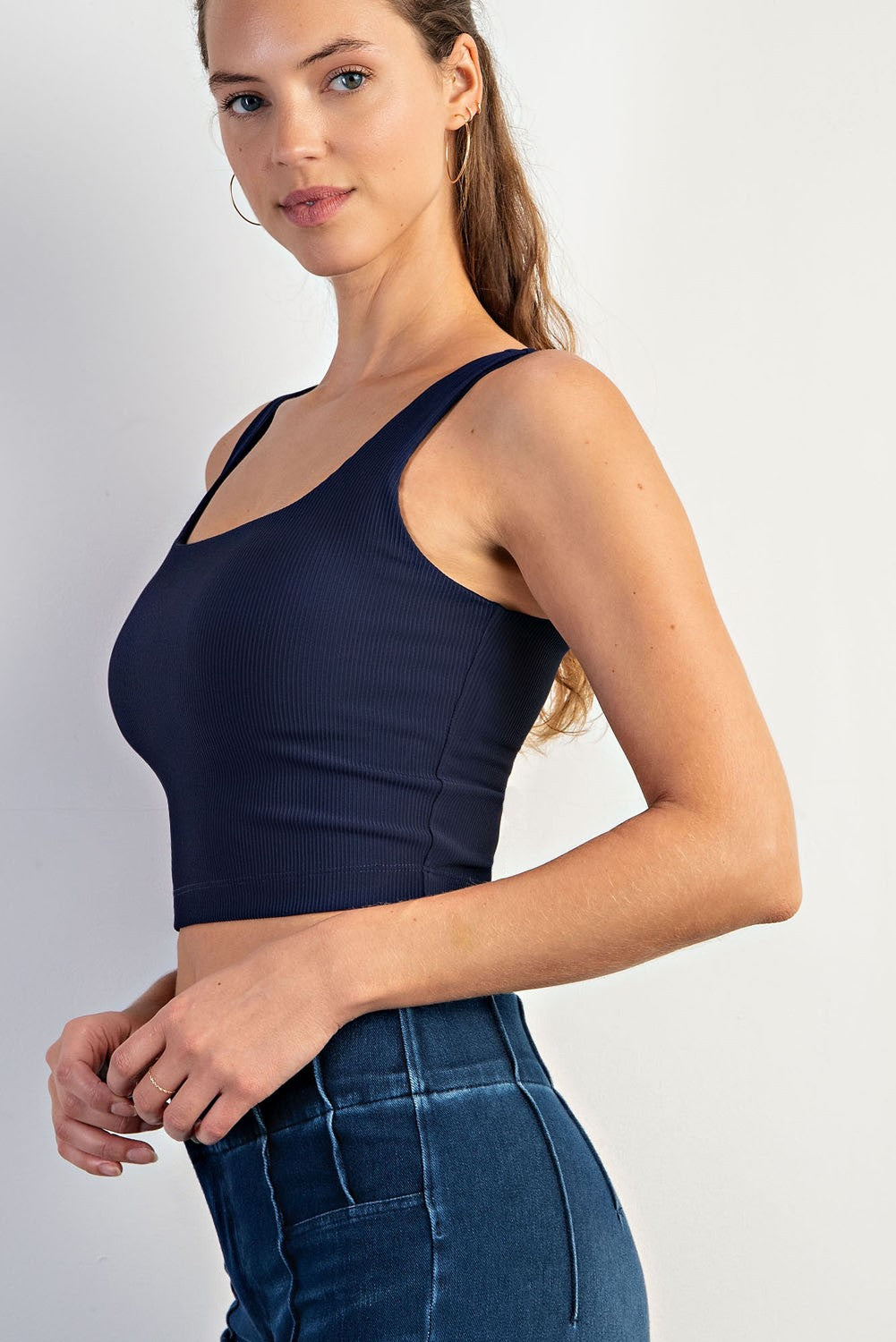 Seamless Ribbed Crop Top- Navy