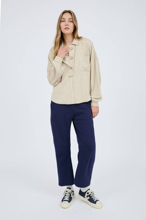 Raw Edge Split Neck-Oatmeal