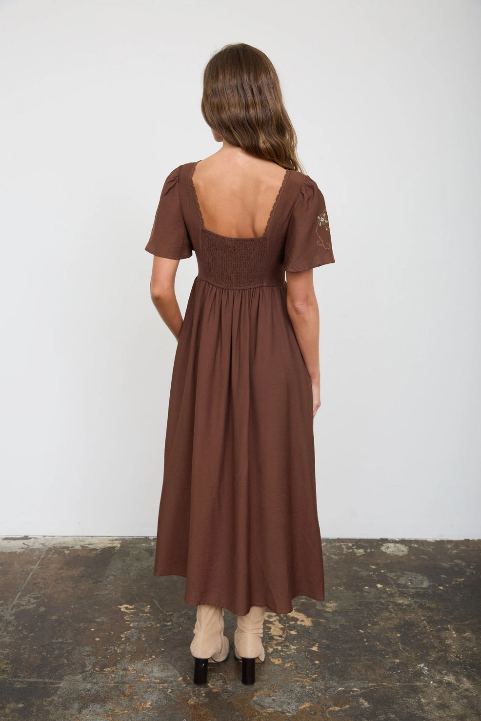 Bell Sleeve Midi Dress-Chocolate