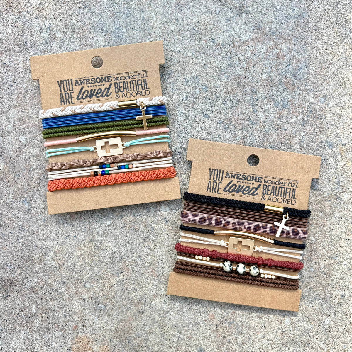 Charm Hair Ties on Kraft Card | Colorful Cross