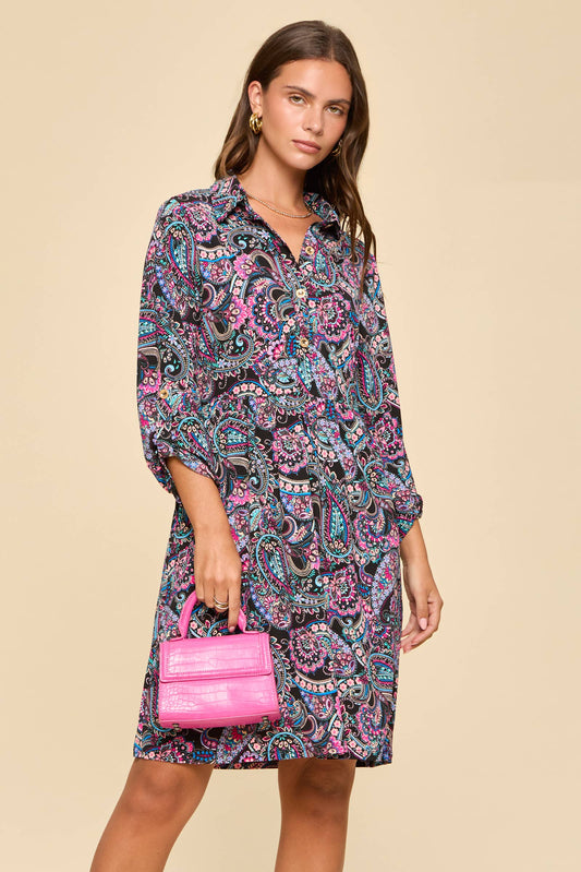Paisley Print Collared Dress