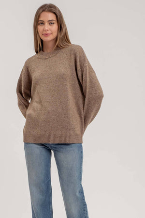 Speckled Mock Sweater-Brown