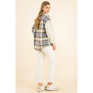 Mixed Media Button Up Jacket-Beige