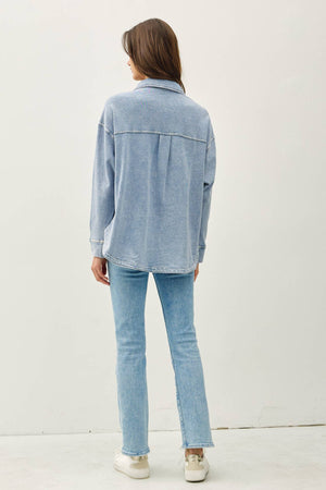 Garment Dyed Cotton Shacket/Light Denim