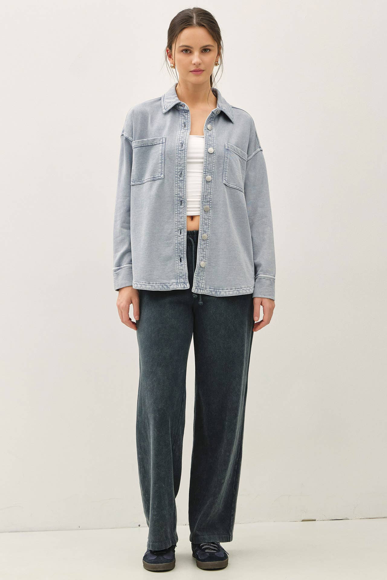 Garment Dyed Cotton Shacket/Light Denim