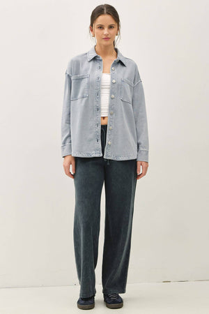 Garment Dyed Cotton Shacket/Light Denim
