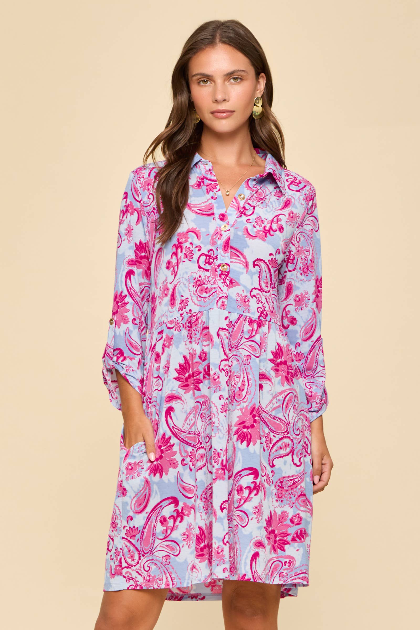 The Inspire Dress-Paisley Blue/Pink