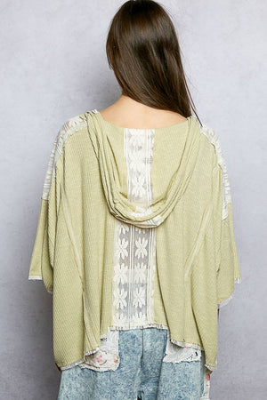 Lace Patch V-Neck Top-Sage