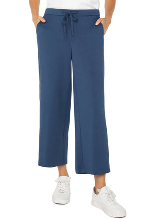 Pull On Wide Leg Crop Trouser- Prussian Blue