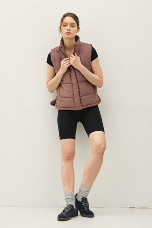 Suede Puffer Vest-Cocoa
