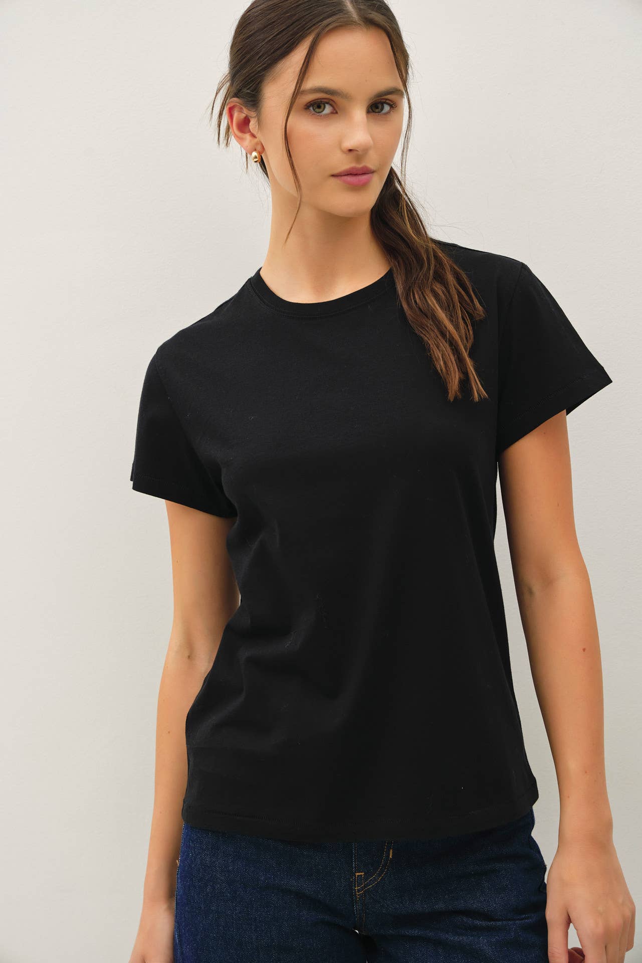 COTTON JERSEY CREWNECK T-SHIRTS-Black