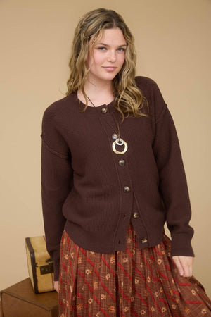 Exposed Seam Round Neck-Chocolate