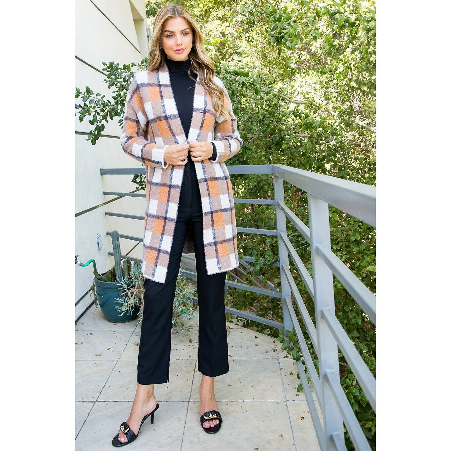 Plaid Mohair Long Cardigan