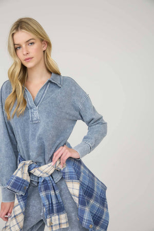 Washed Polo Knit-Indigo