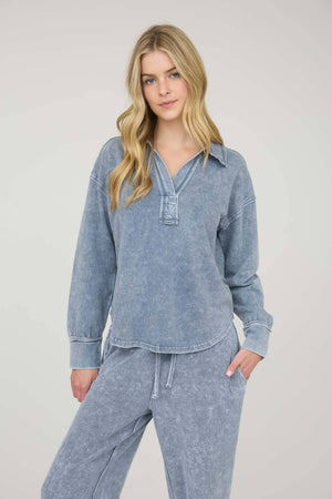 Washed Polo Knit-Indigo