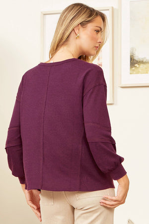 Round Neck Hacci Top-Magenta