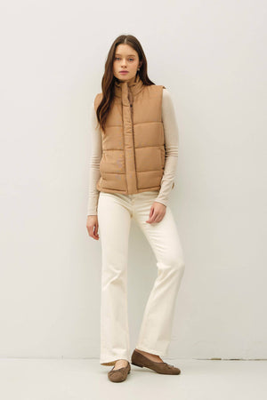 Suede Puffer Vest-Camel