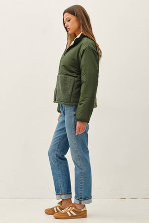 Reversible Sherpa Block Puffer Green/Tan
