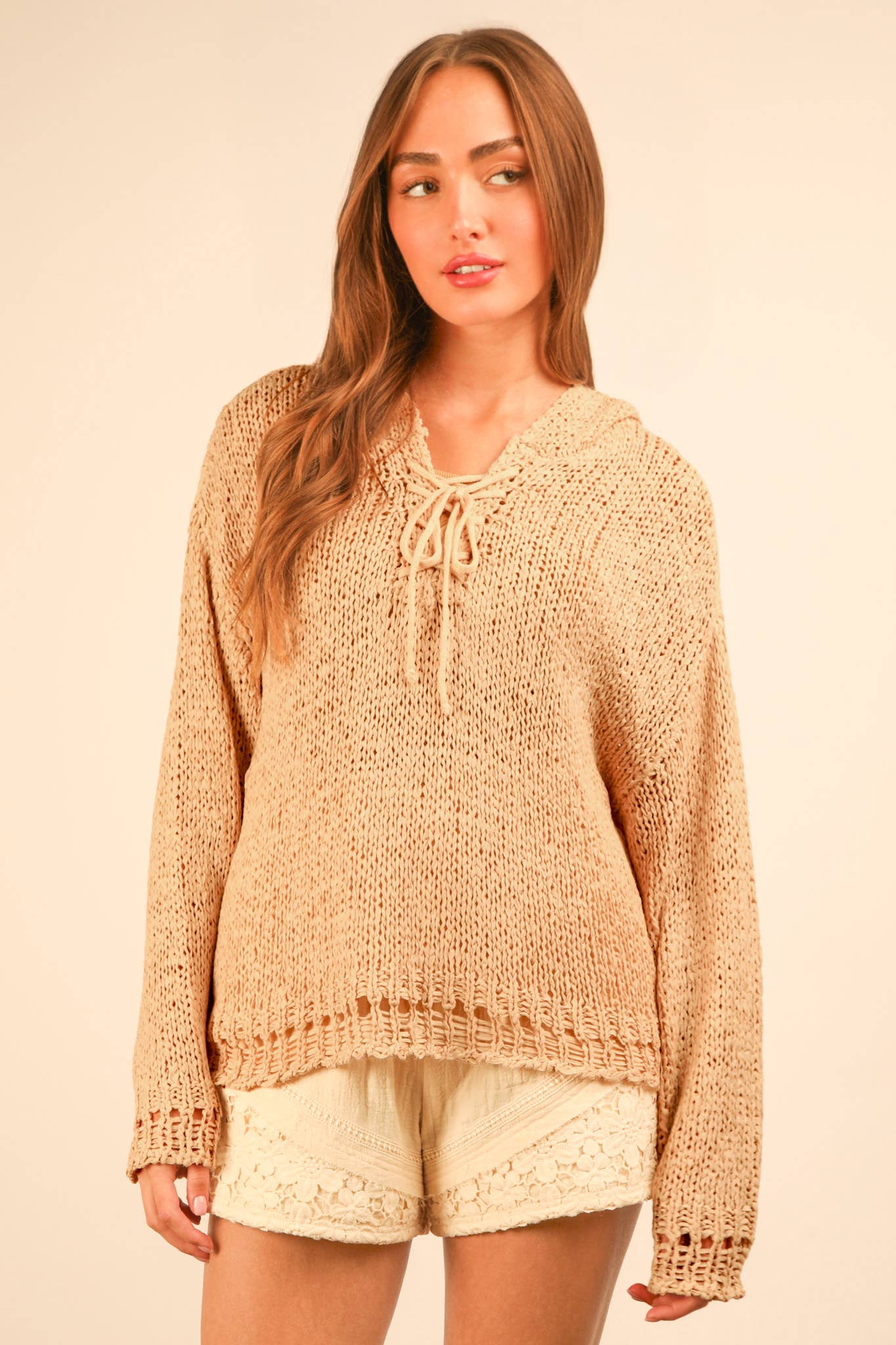 Summer Knit Hoodie-Natural